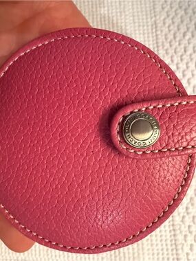 Coach Hot Pink Pebbled Leather travel/ compact mirror with Snap closure